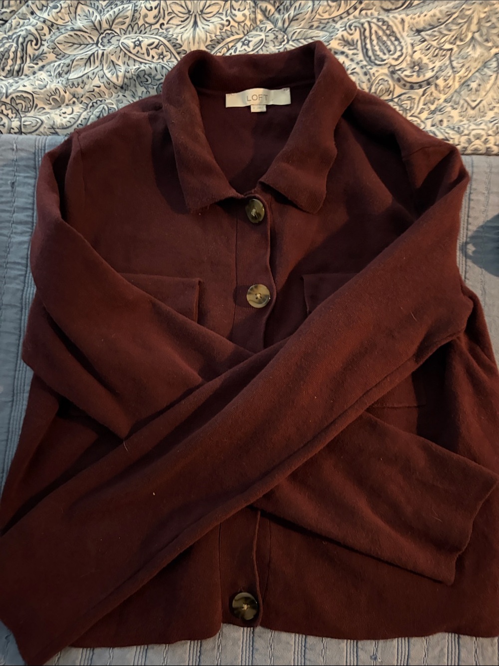 LOFT Maroon Button-Front Jacket